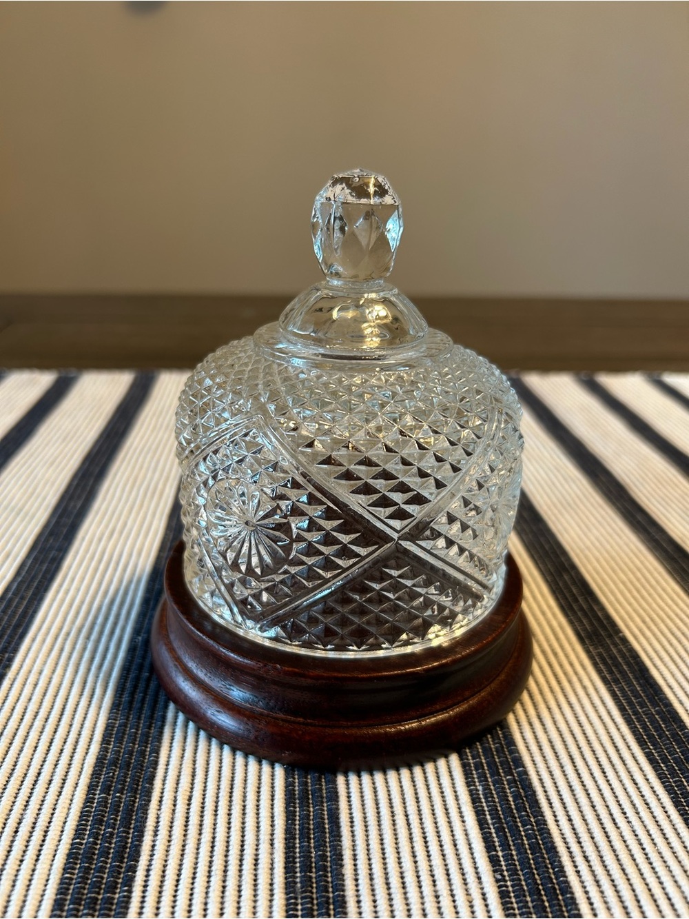 Vintage Avon Pressed Glass Cloche with Wooden Base